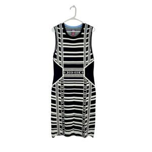 Vince Camuto Sleeveless Midi Bodycon Knit Dress Black/White Allover Print Sz XL